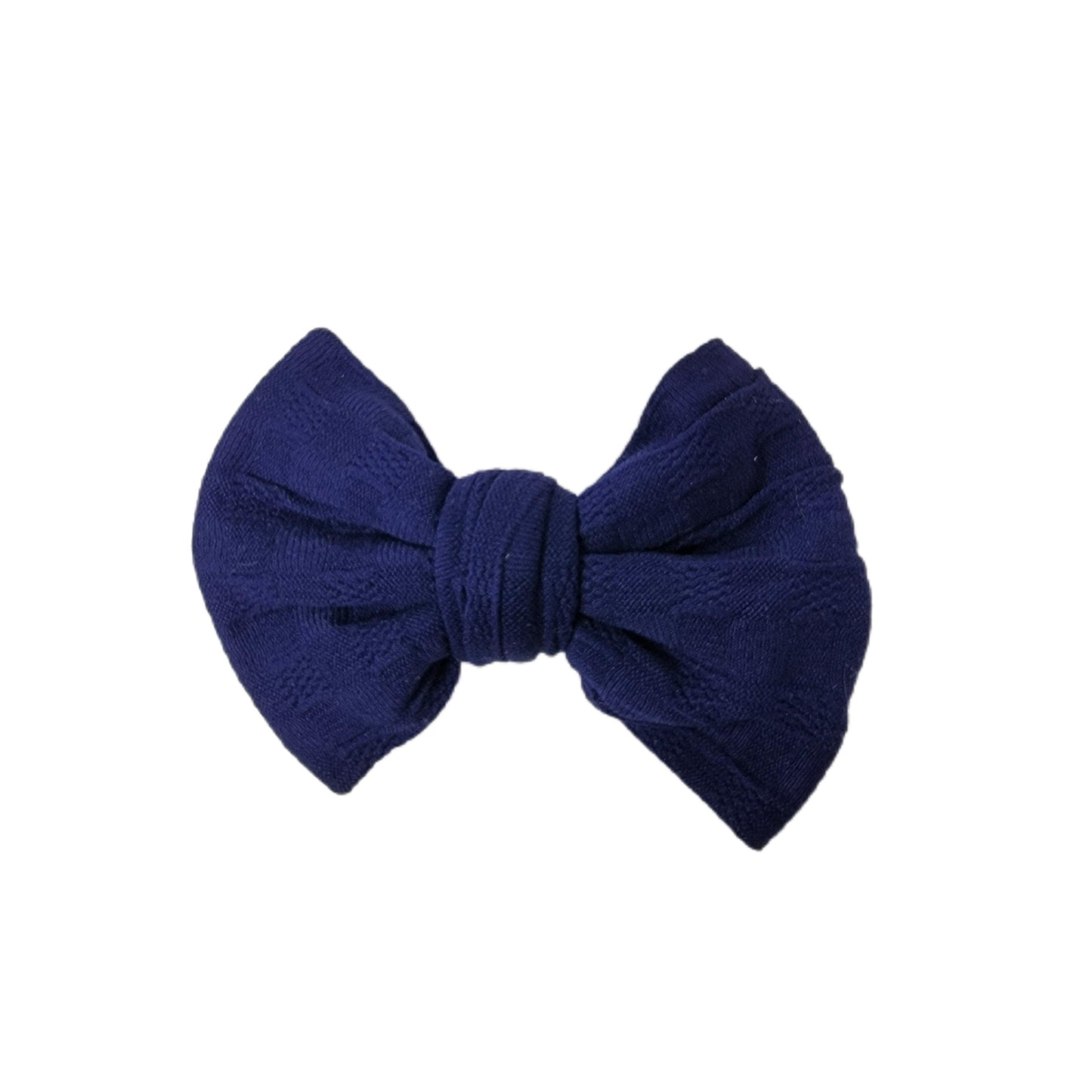Navy Woven Knit Fabric Bow 4" 