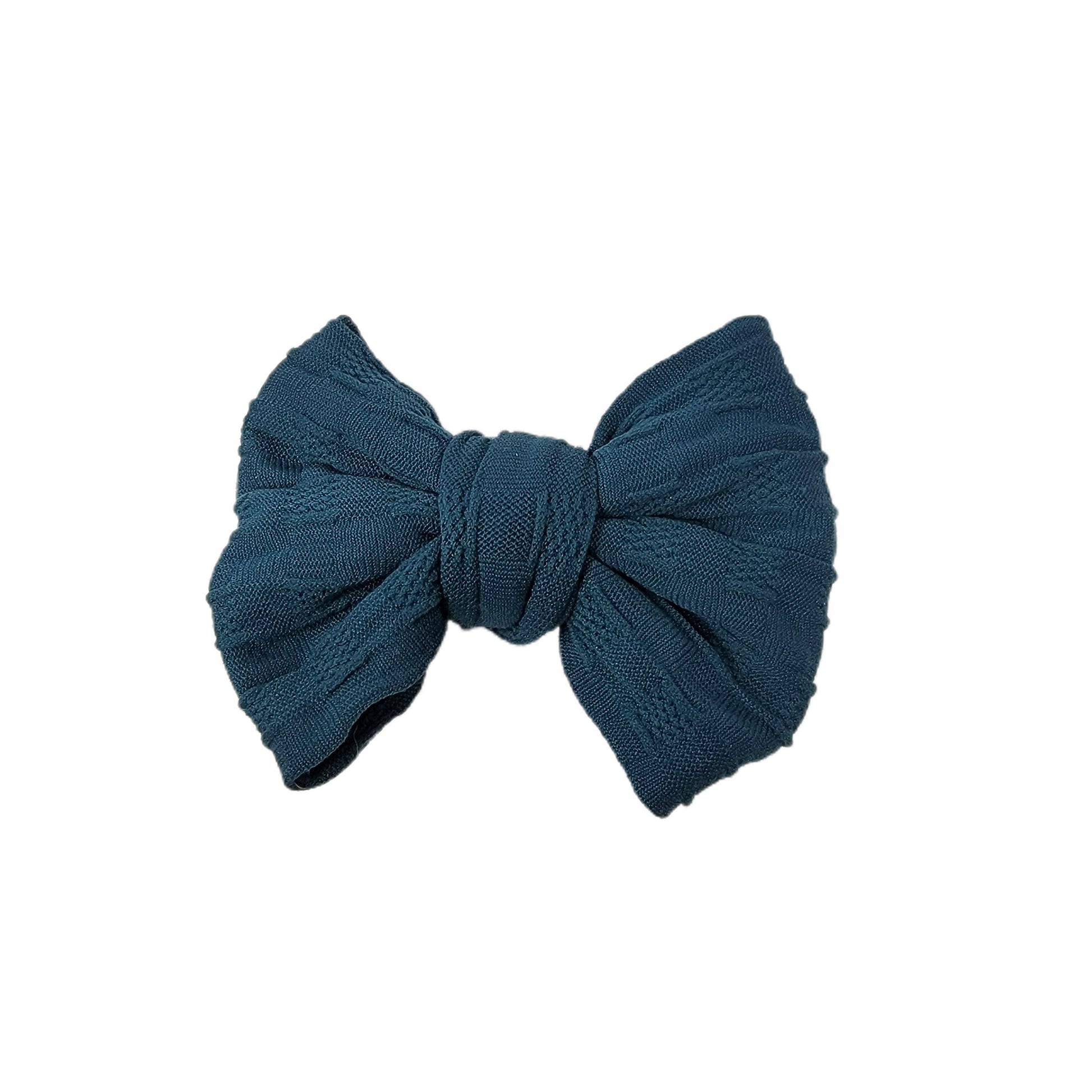 Dark Teal Woven Knit Fabric Bow 4" 