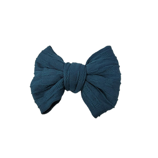 Dark Teal Woven Knit Fabric Bow 3" (pair) 
