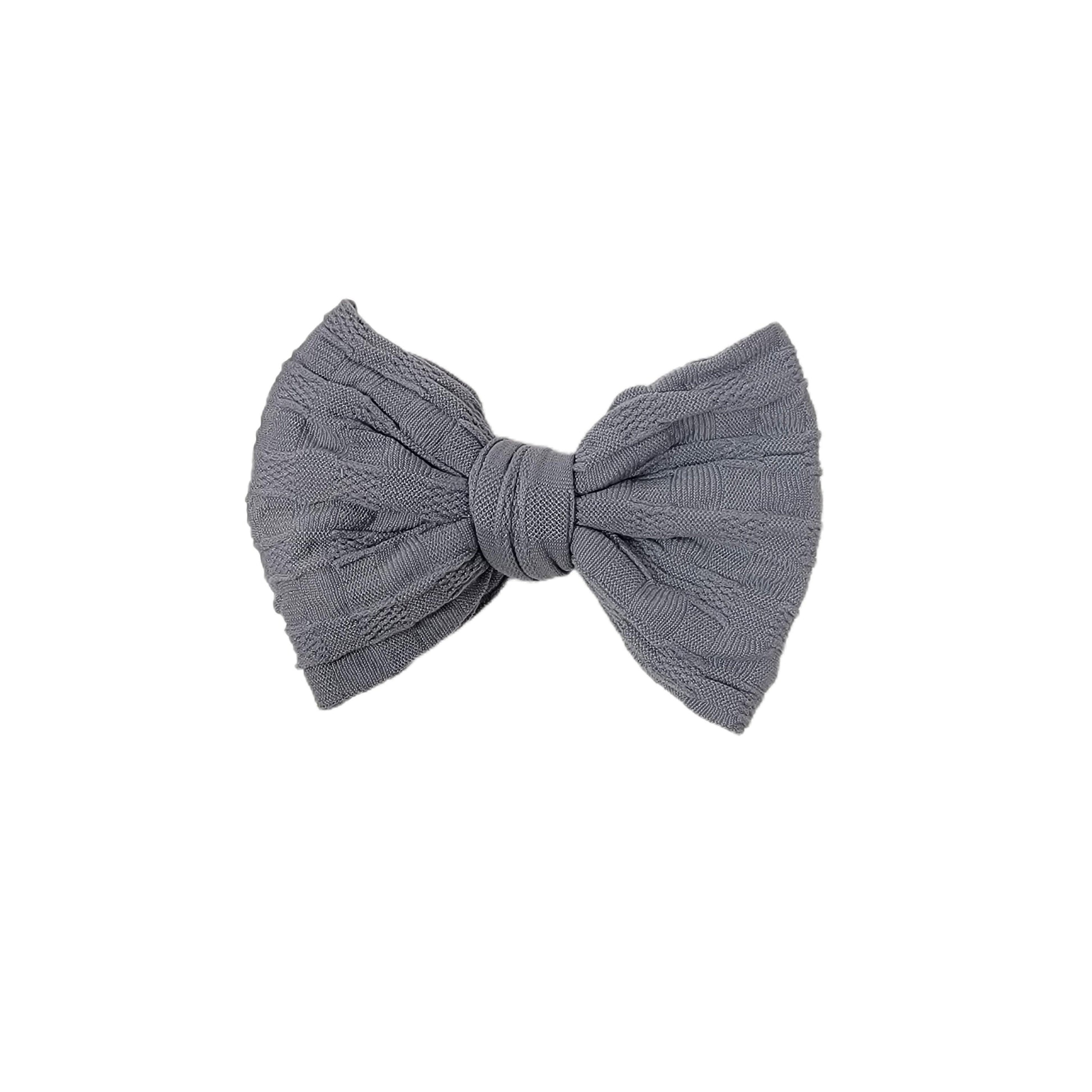 Grey Woven Knit Fabric Bow 4" 