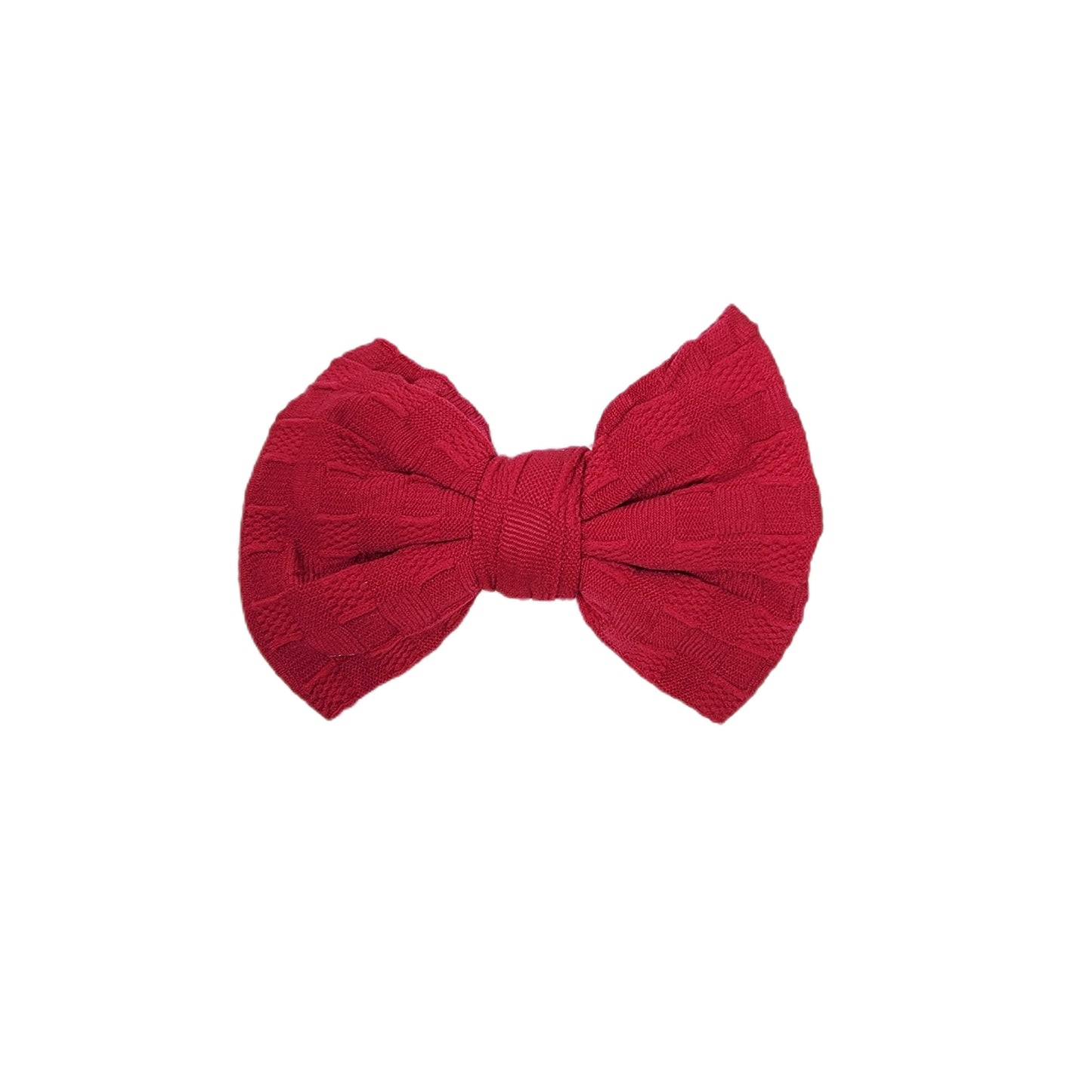 Cranberry Woven Knit Fabric Bow 4" 