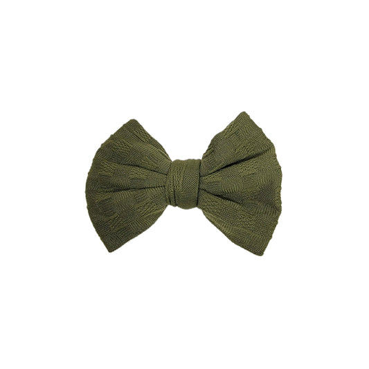 Olive Woven Knit Fabric Bow 3" (pair) 