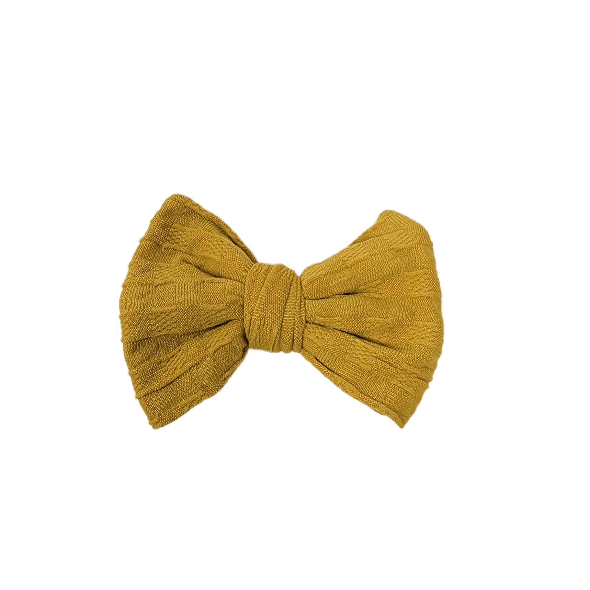 Mustard Woven Knit Fabric Bow 3" (pair) 