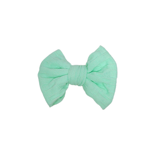 Mint Woven Knit Fabric Bow 3" (pair) 
