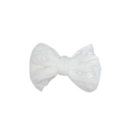 White Woven Knit Fabric Bow 4" 