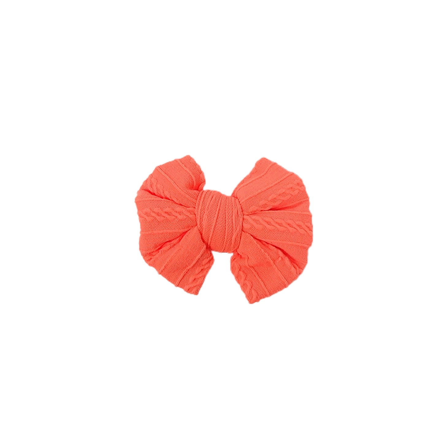 Neon Orange Braid Knit Bow 4"