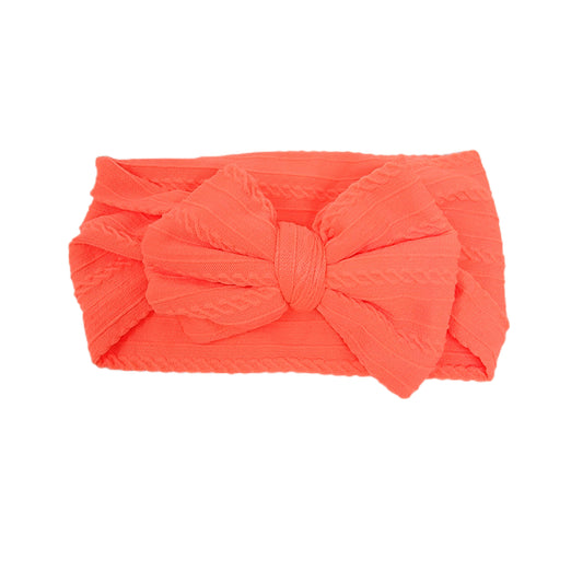 Neon Orange Braid Knit Bow Headwrap 4"