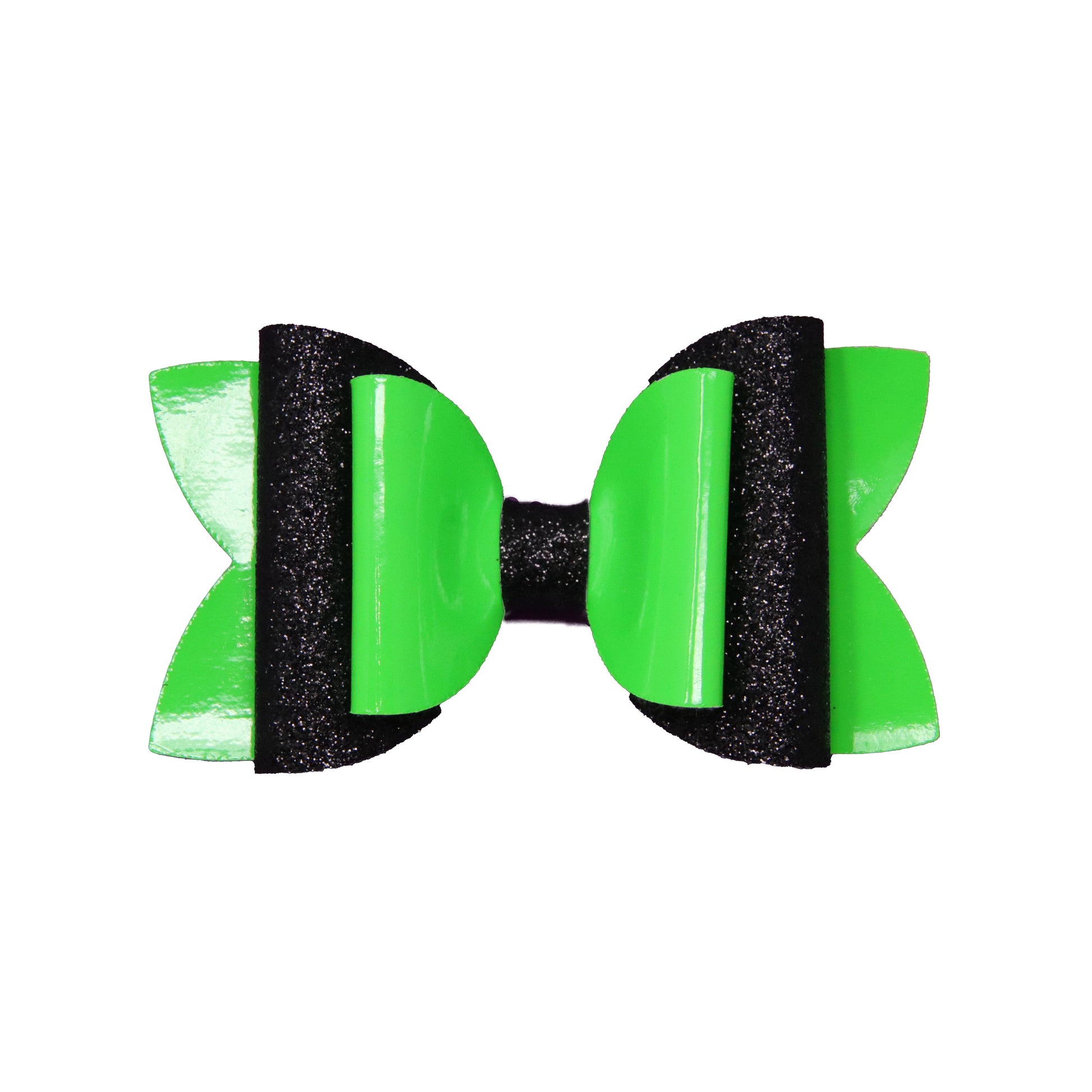 Neon Green & Black Double Diva Bow 4"