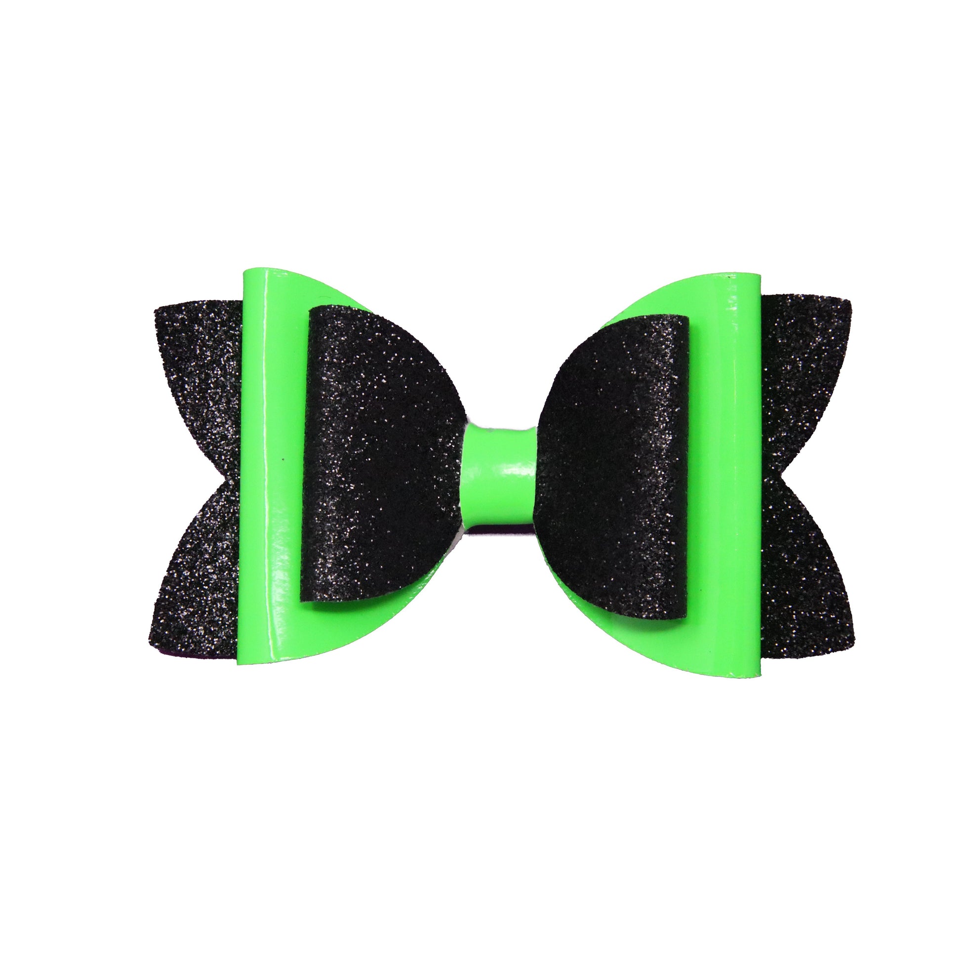 Neon Green & Black Glitter Double Diva Bow 4"