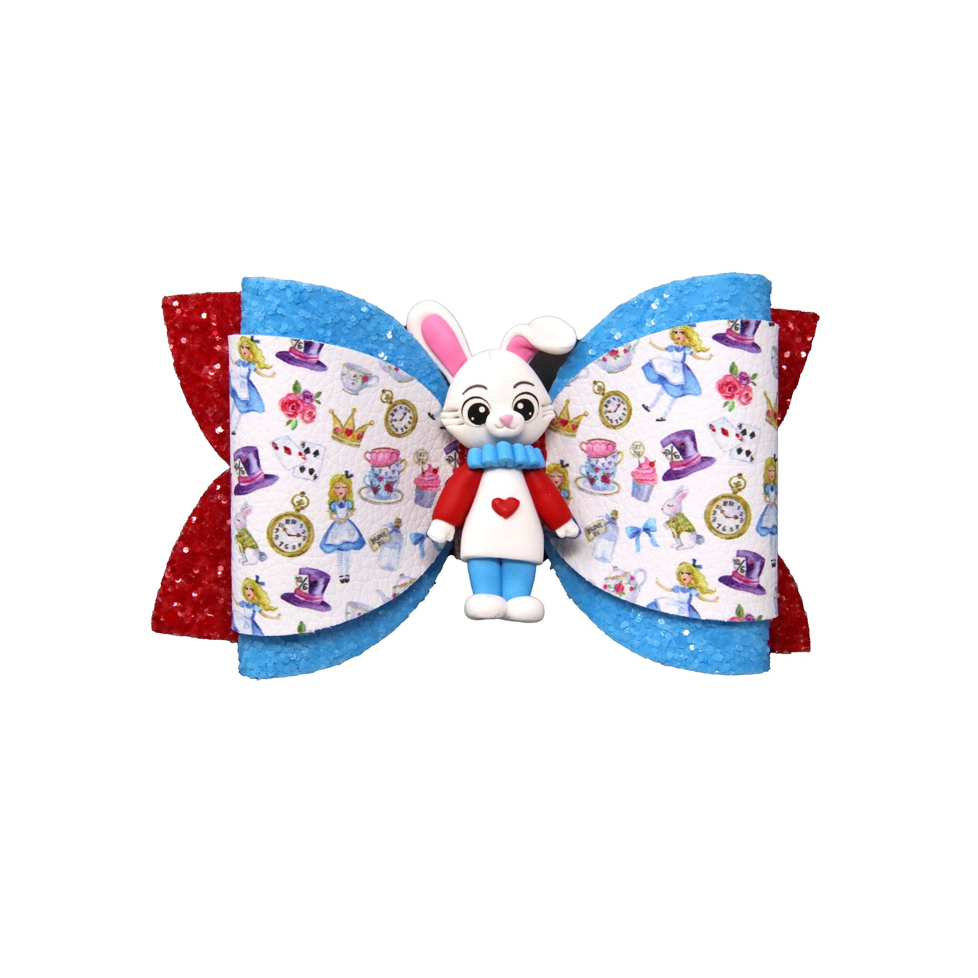 5 inch Alice & Teacup Dressed-up Diva Bow with Rabbit Clay