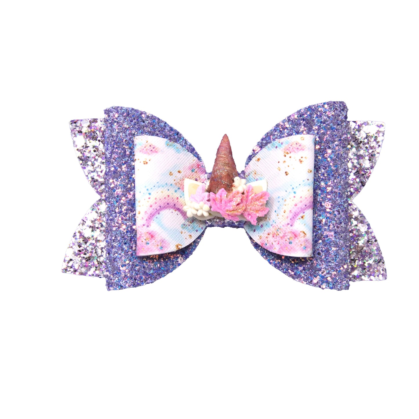 Double Diva Bow 5" with Pink Unicorn Horn Clay