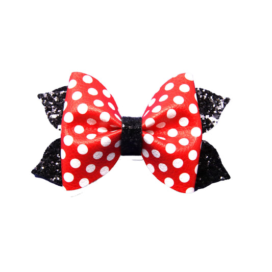 Red Polka-dot Pixie Pinch Bow 2.5"