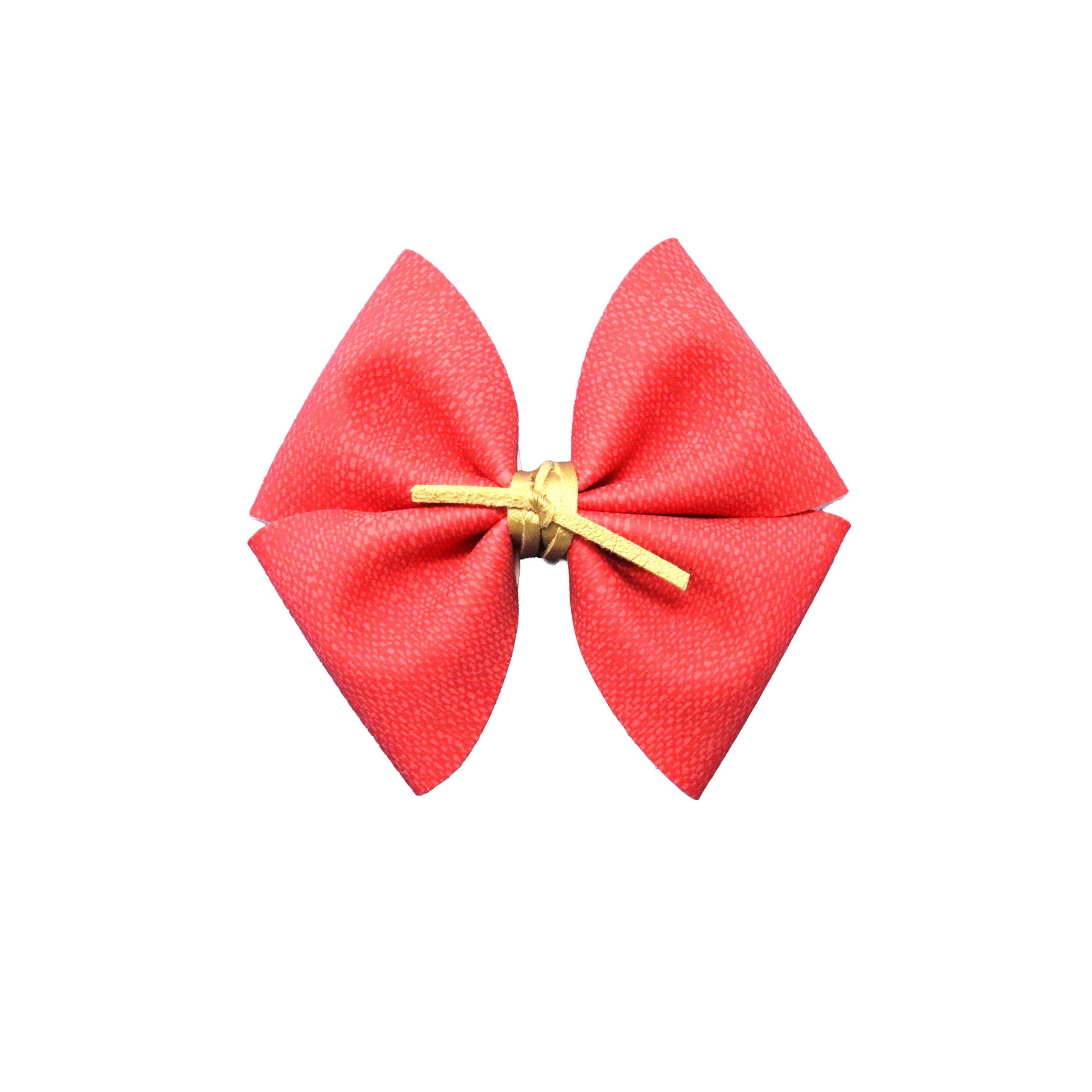 4 inch Red Linen Fluffy Petal Pinch Bow with Gold Cord Tie
