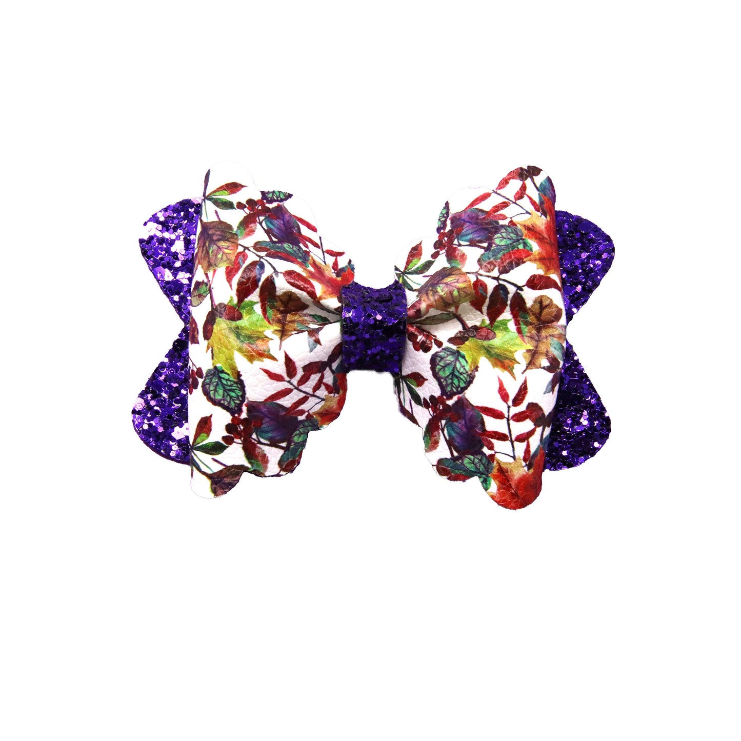 4 inch Jewel-toned Leaves Scalloped Pinch Bow