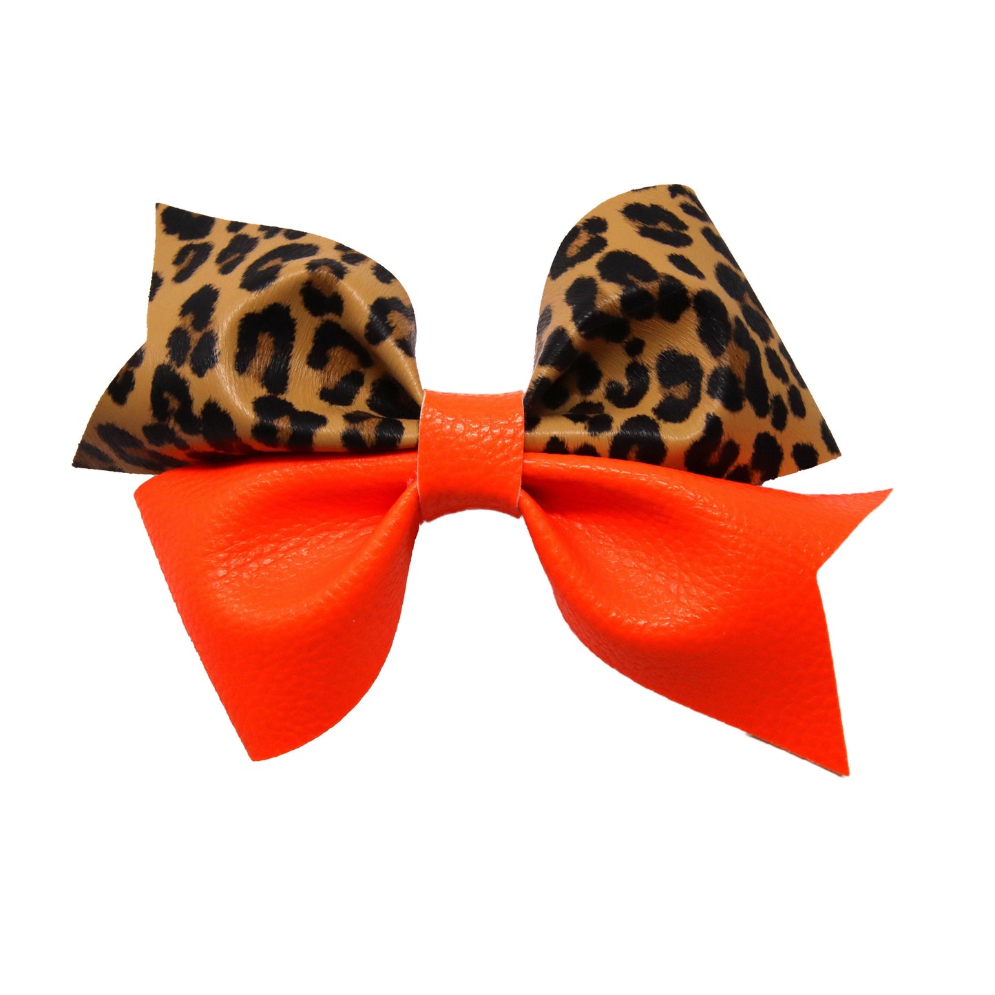 Leopard Print & Orange Litchi Larkin Bow 5"