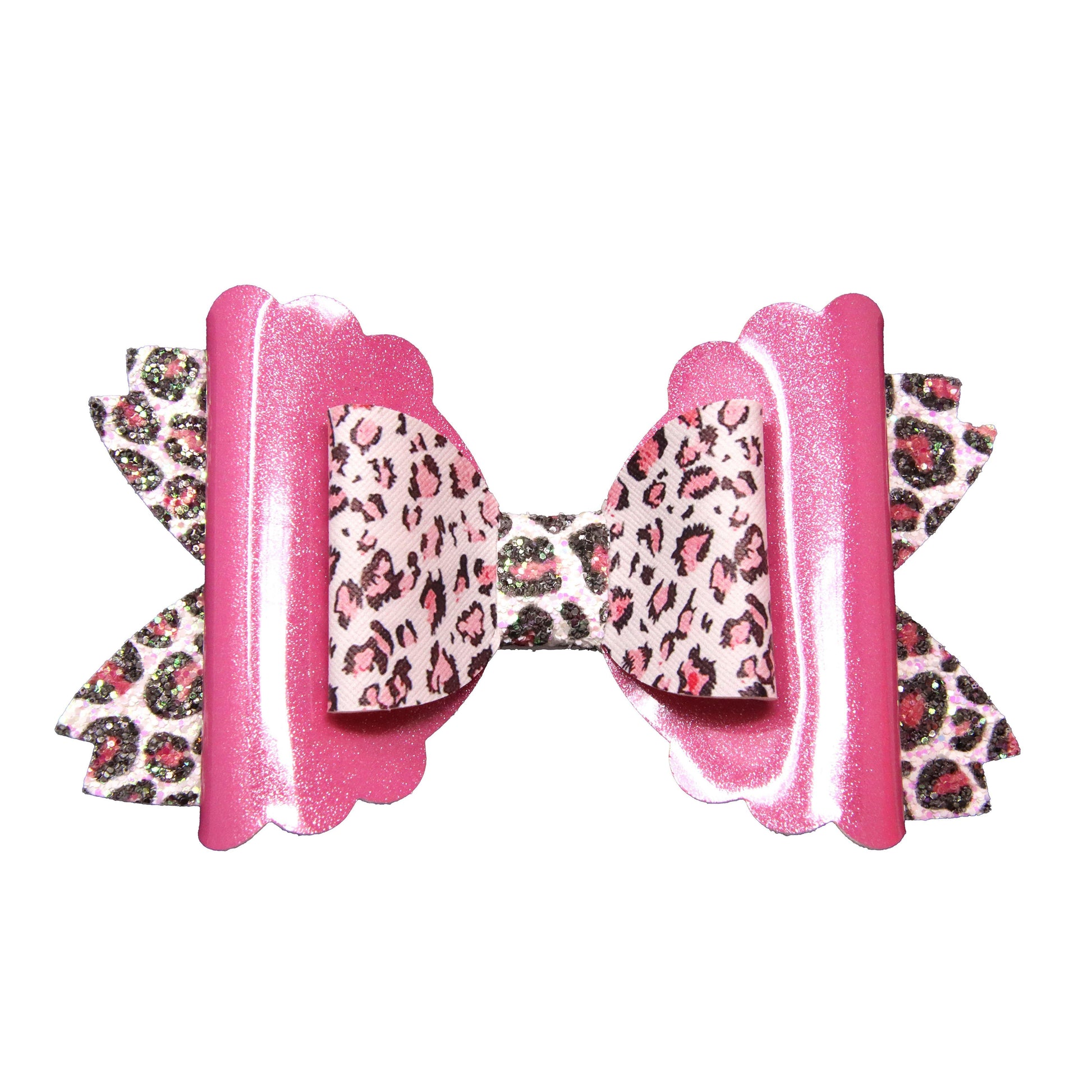 6 inch Pink Leopard Scalloped Daisy Bow