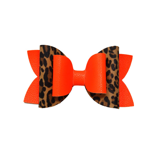 5 inch Leopard & Orange Litchir Double Diva Bow