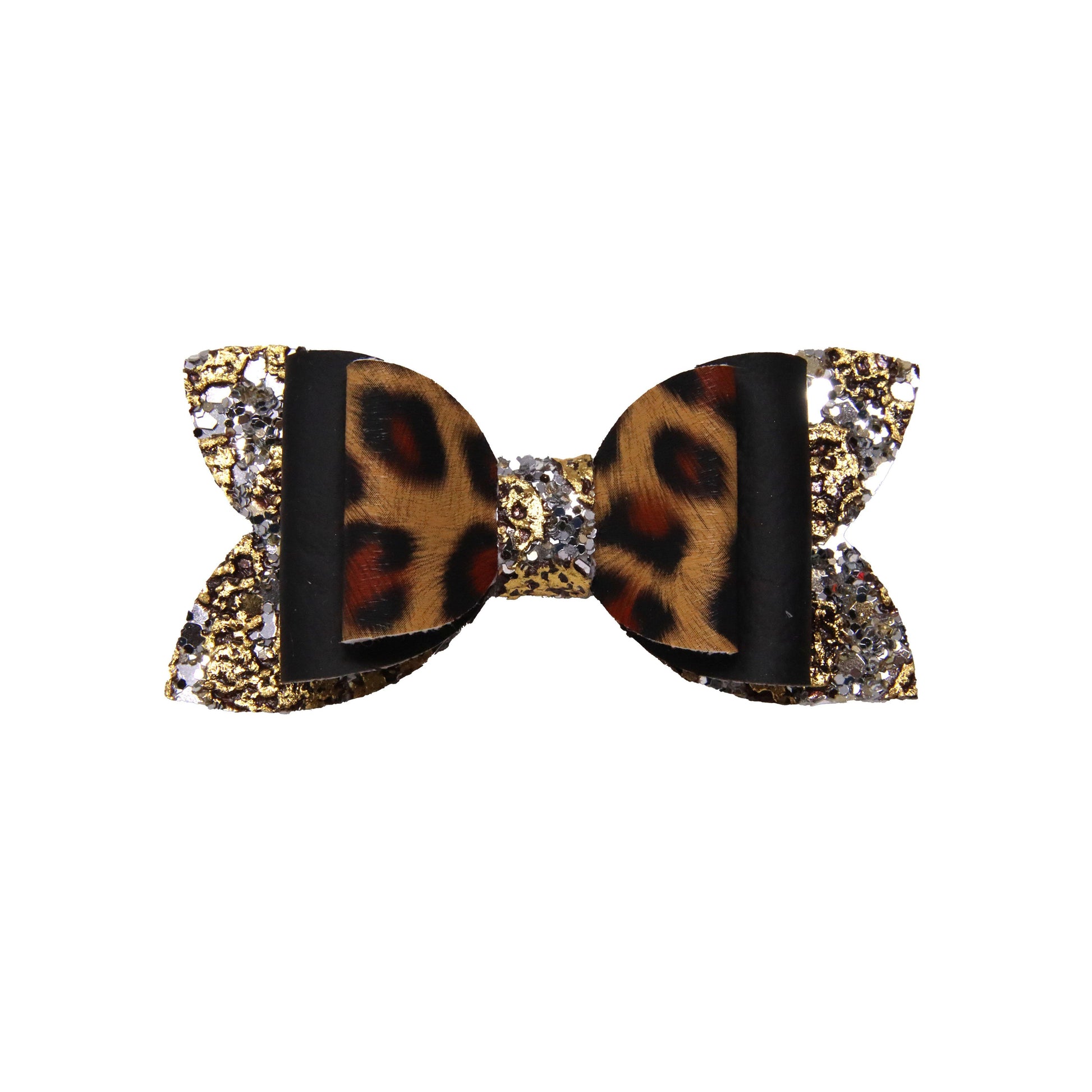 3" Leopard Print & Leopard Glitter Double Diva Bow - Waterfall Wishes