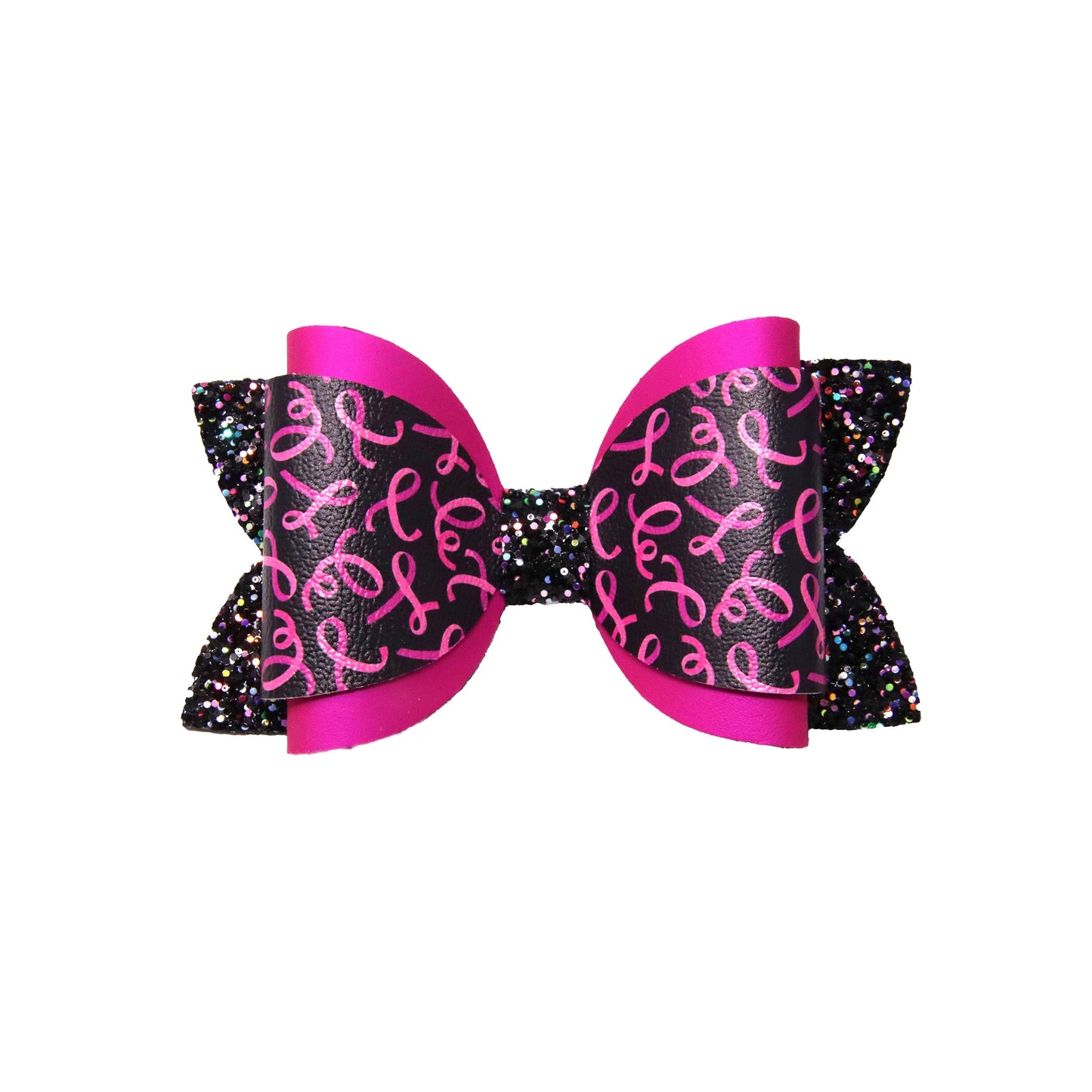 Pink Ribbons on Black Dressed-up Diva Bow 5"