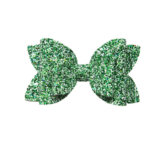 4 inch Green & White Glitter Double Diva Bow