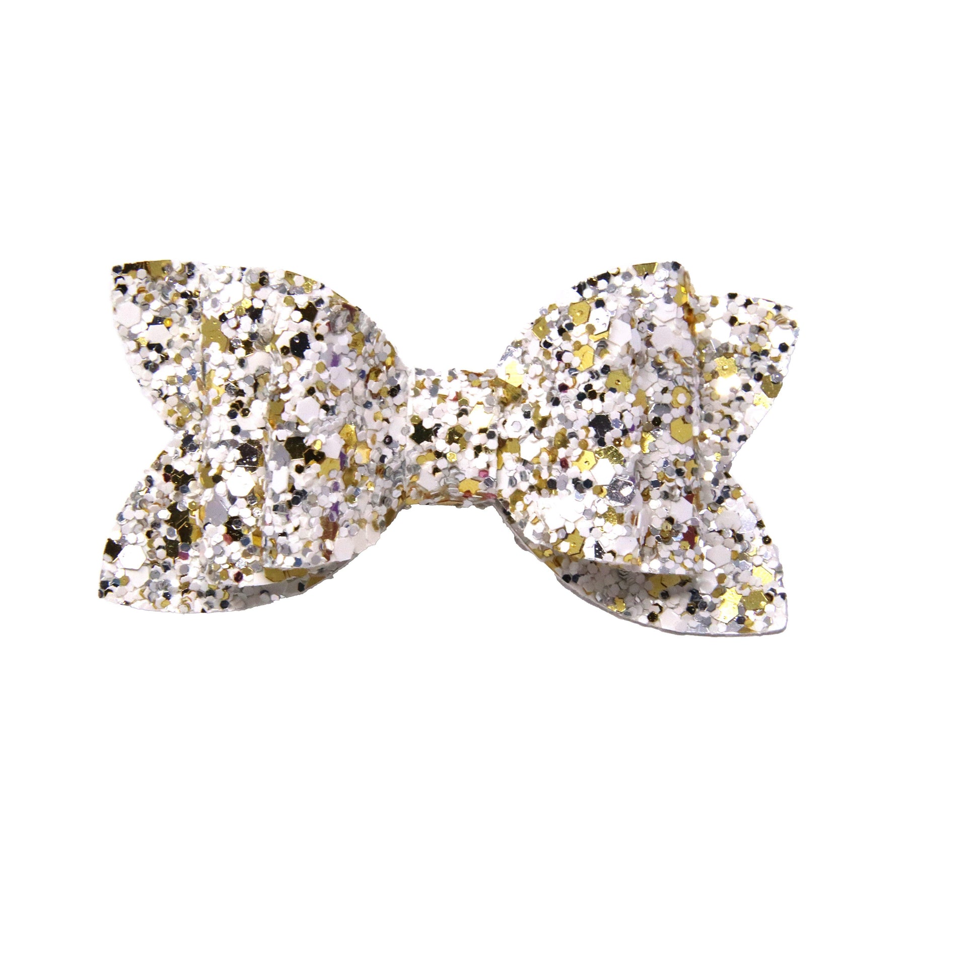 Gold & White Glitter Double Diva Bow 3"