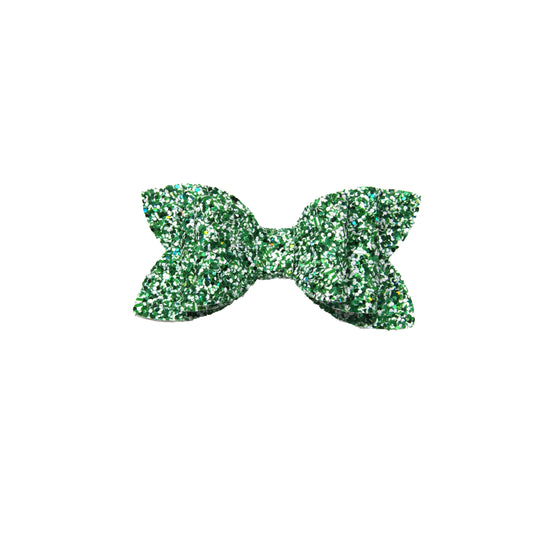 3 inch Green & White Glitter Double Diva Bow