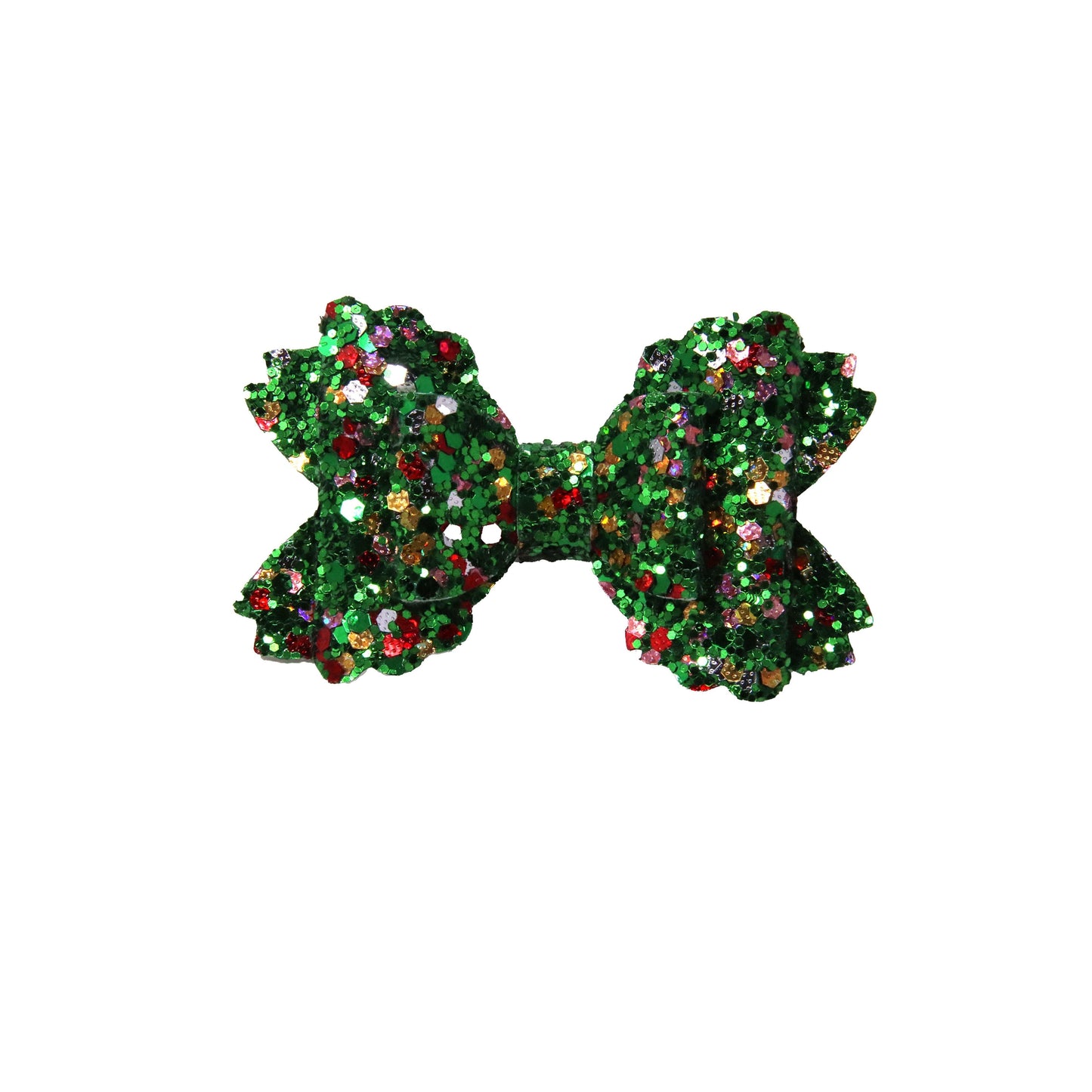 Green, Red & Gold Glitter Double Scalloped Daisy Bow 3"