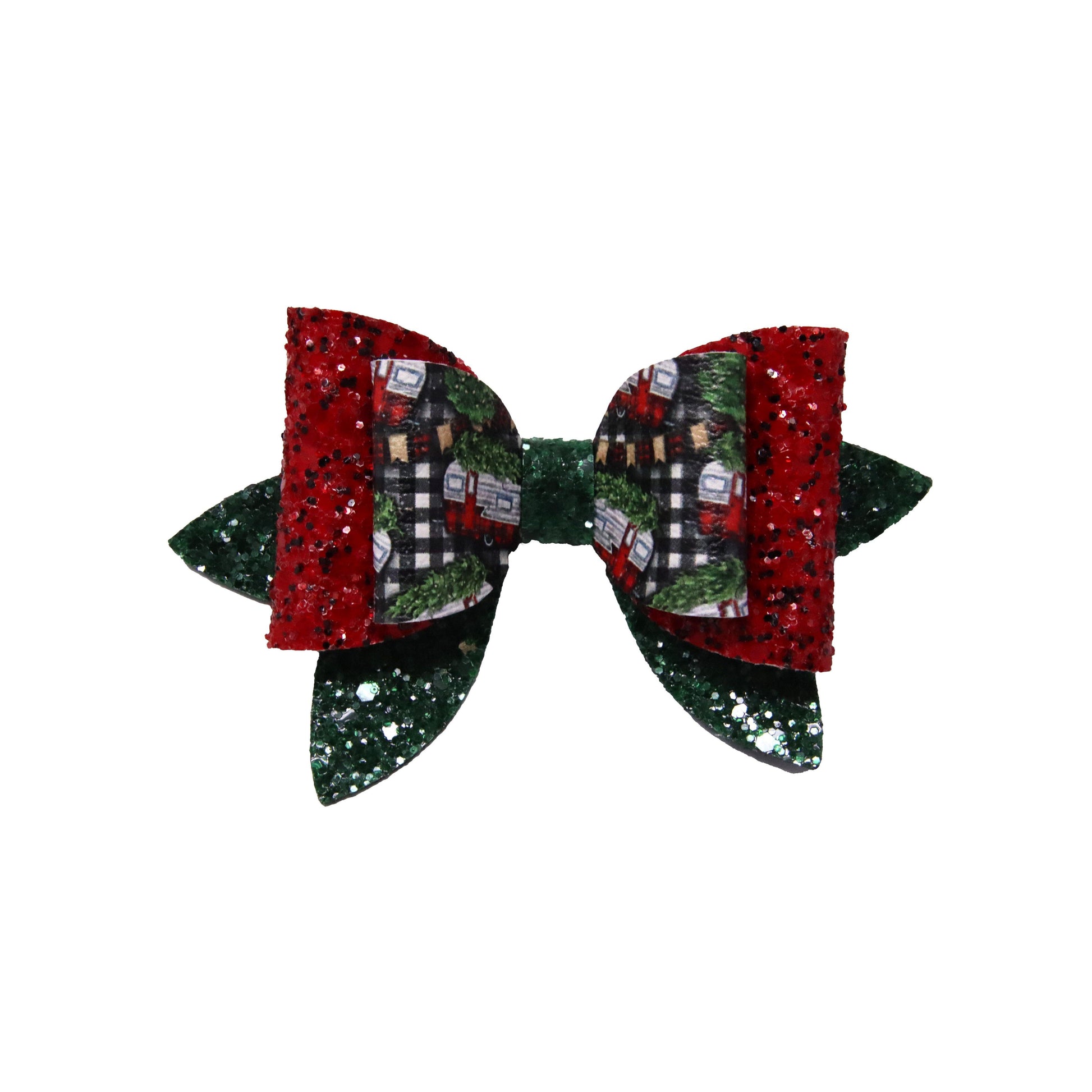 4 inch Buffalo Plaid Christmas Campers Double Harlow Bow