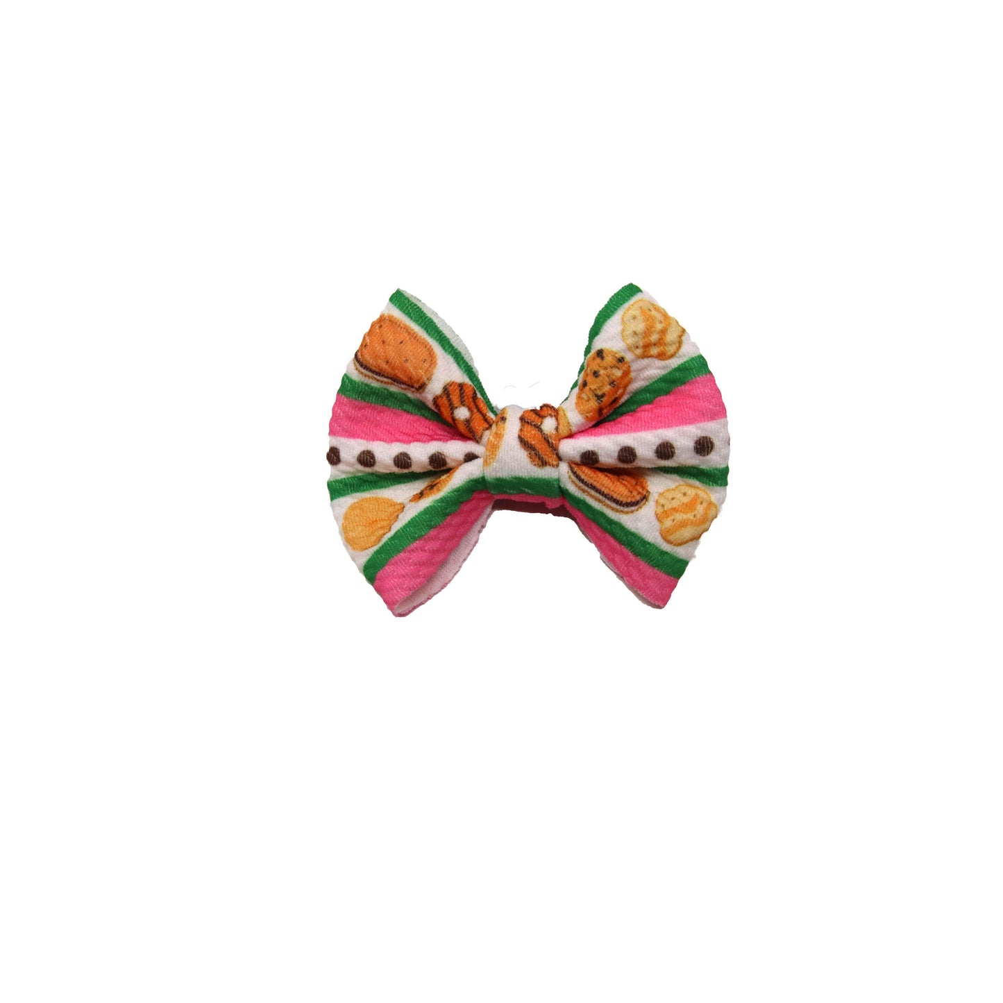 Cookie Stripe Fabric Bow 3"