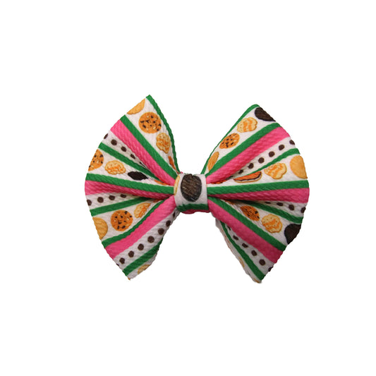 Cookie Stripe Fabric Bow 5"