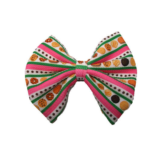 Cookie Stripe Fabric Bow 7"