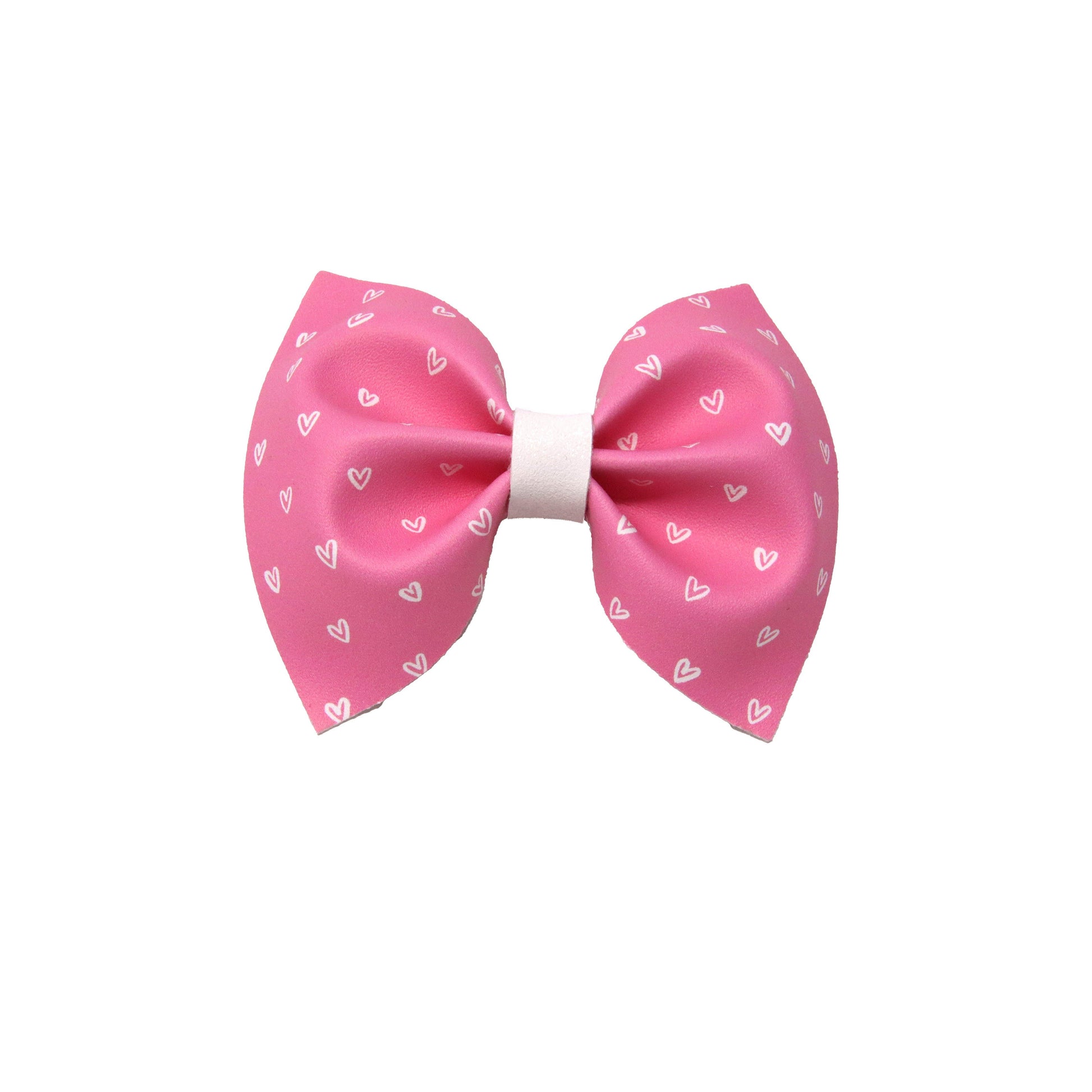 White Hearts on Pink Pinch Bow 4"