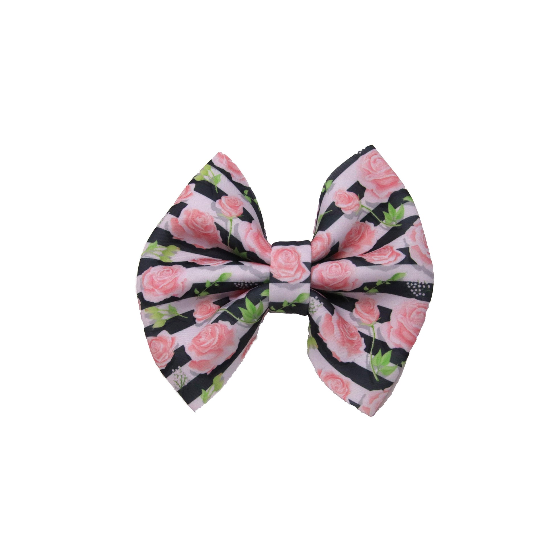 Pink Rose Stripe Puffy Bow 7"