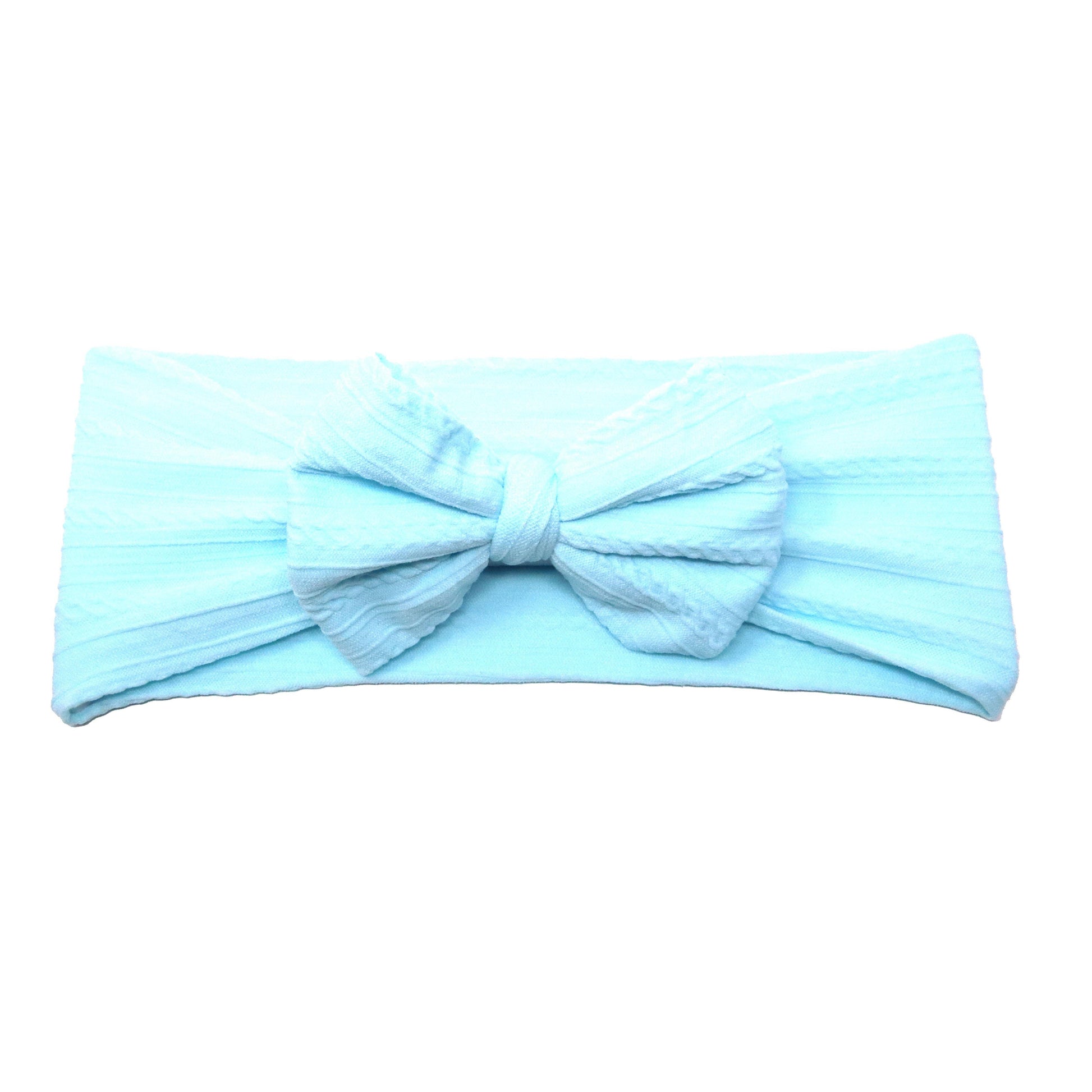 Baby Blue Braid Knit Bow Headwrap 4"