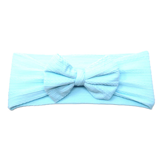 Baby Blue Braid Knit Bow Headwrap 4"