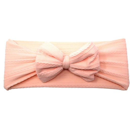 Ballet Pink Braid Knit Bow Headwrap 4"
