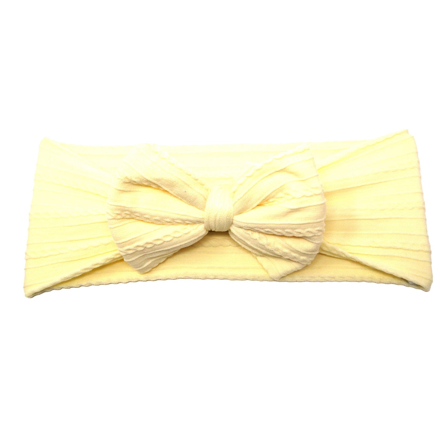 Pale Yellow Braid Knit Bow Headwrap 4"