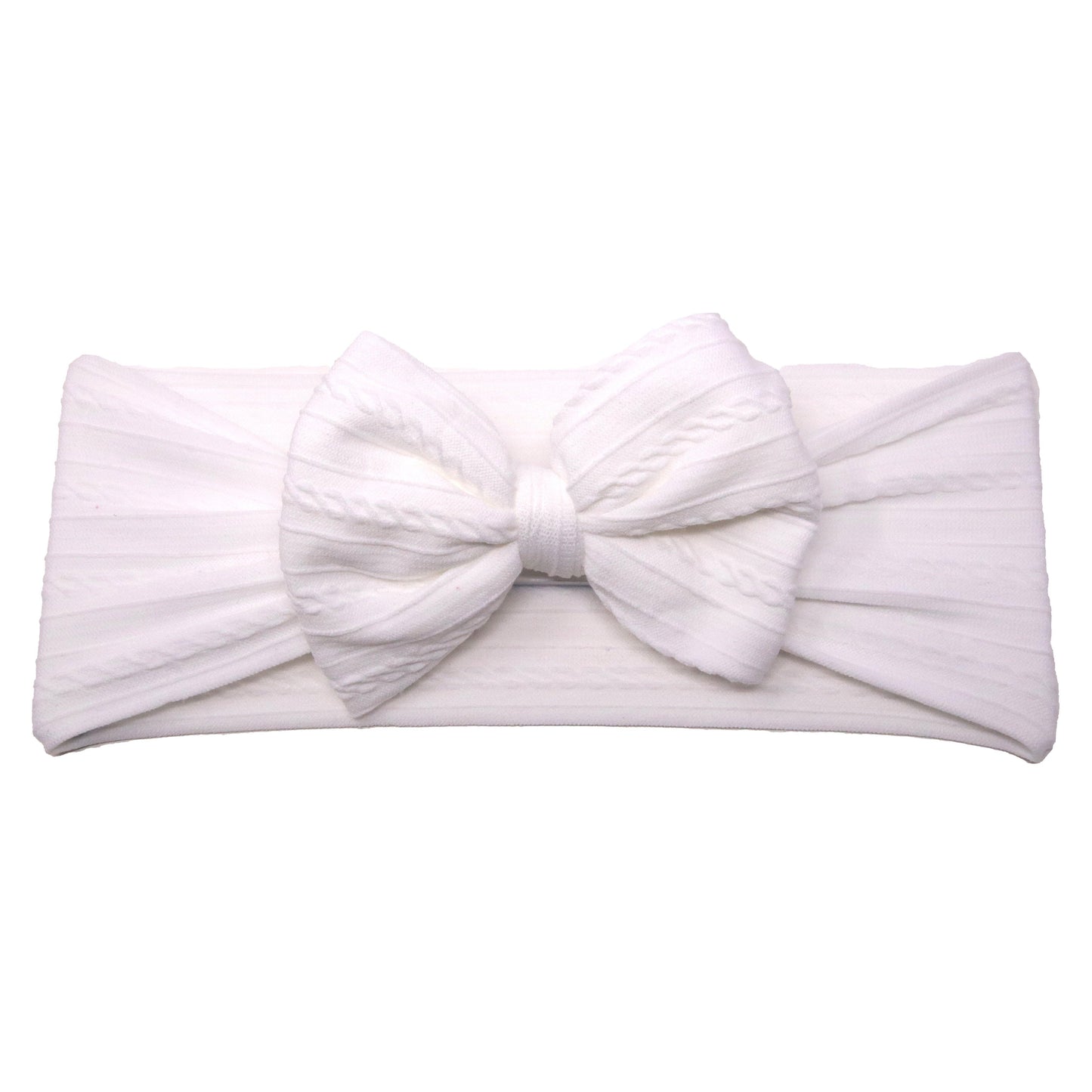 White Braid Knit Bow Headwrap 4"