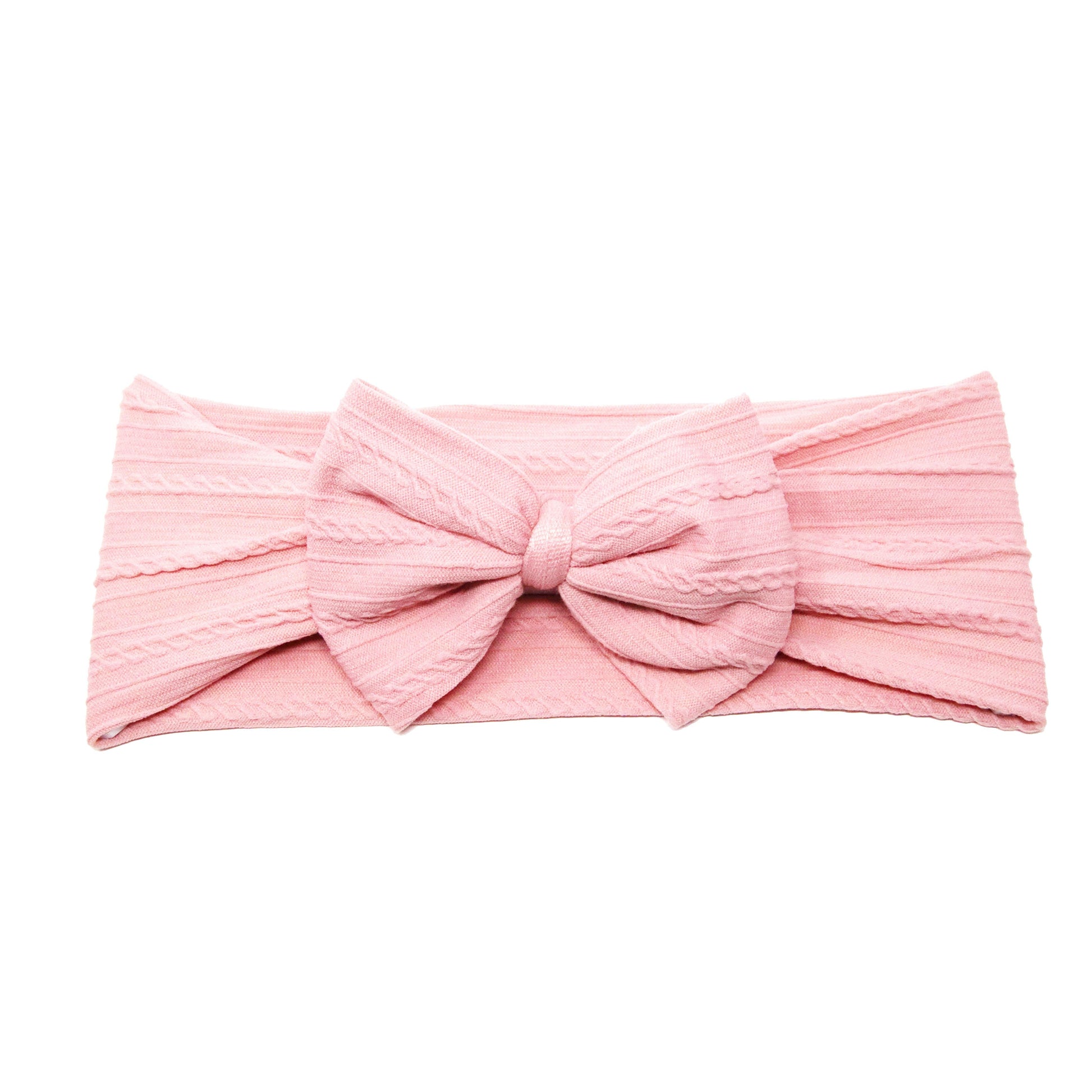 Light Pink Braid Knit Bow Headwrap 4"