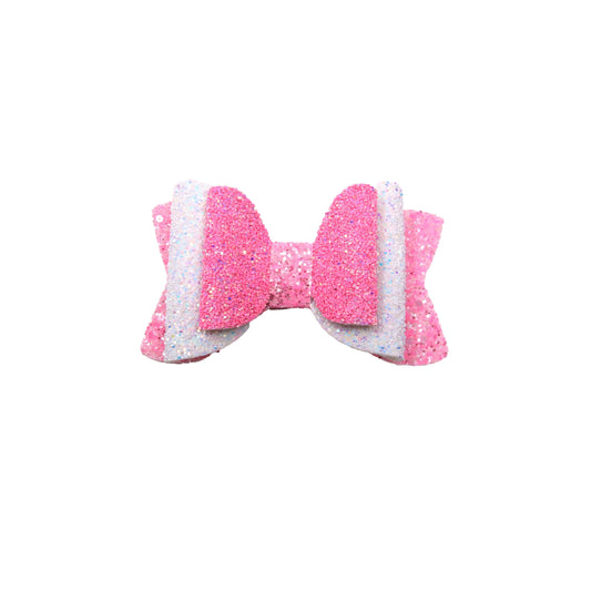 4.5 inch Pink Glitter & White Glitter Double Chloe Bow