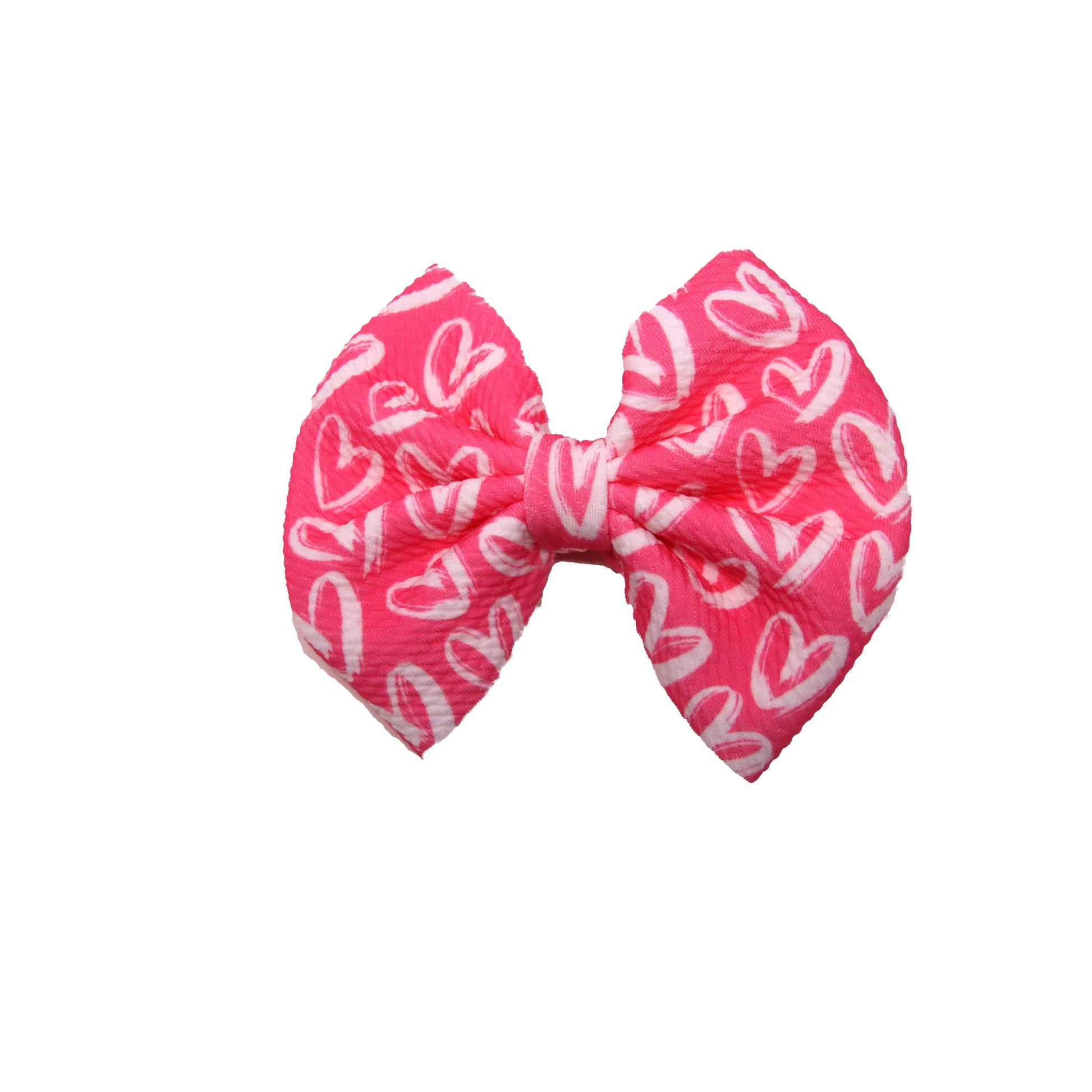 5 inch White Hearts on Pink Fabric Bow