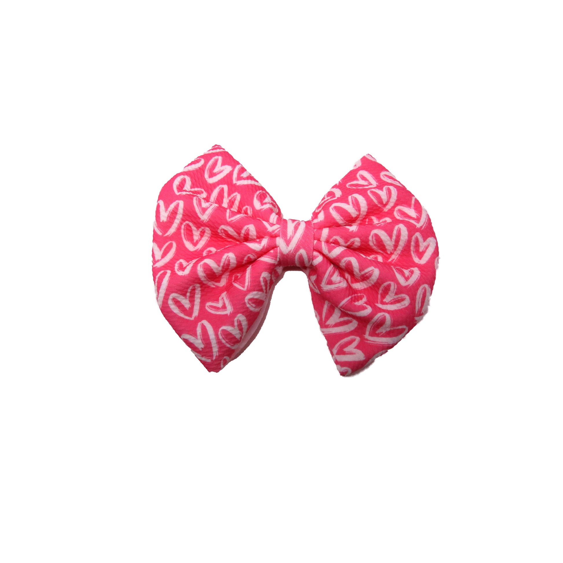 7 inch White Hearts on Pink Fabric Bow