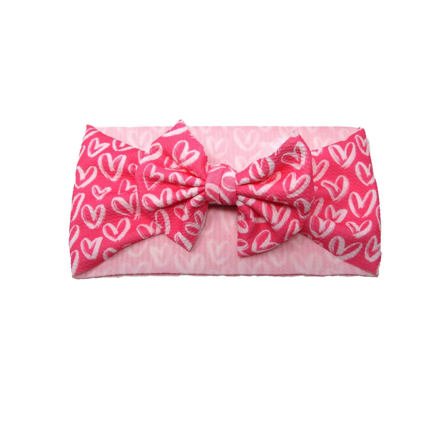 5 inch White Hearts on Pink Fabric Bow Headwrap