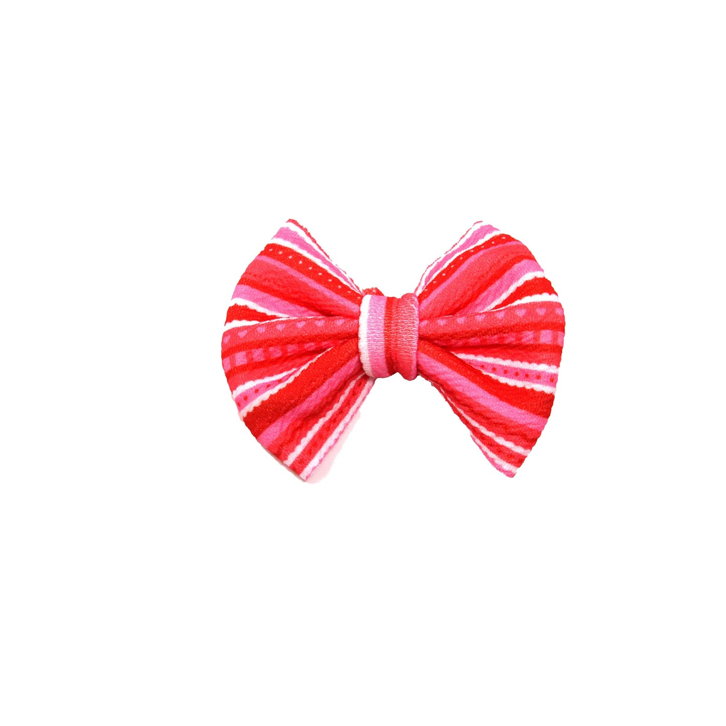 Valentine Stripe Fabric Bow 3"