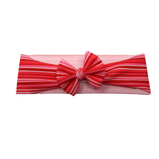 Valentine Stripe Fabric Bow Headwrap 3"