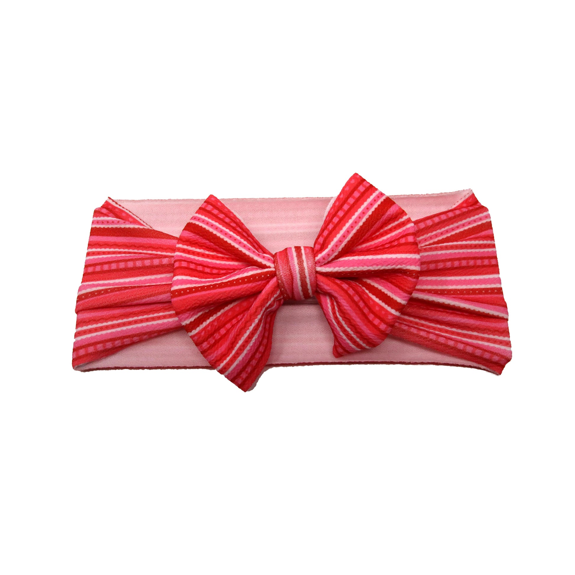 Valentine Stripe Fabric Bow Headwrap 5"