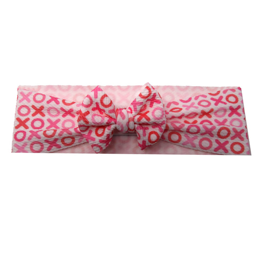 Pink X's & O's Fabric Bow Headwrap 3"