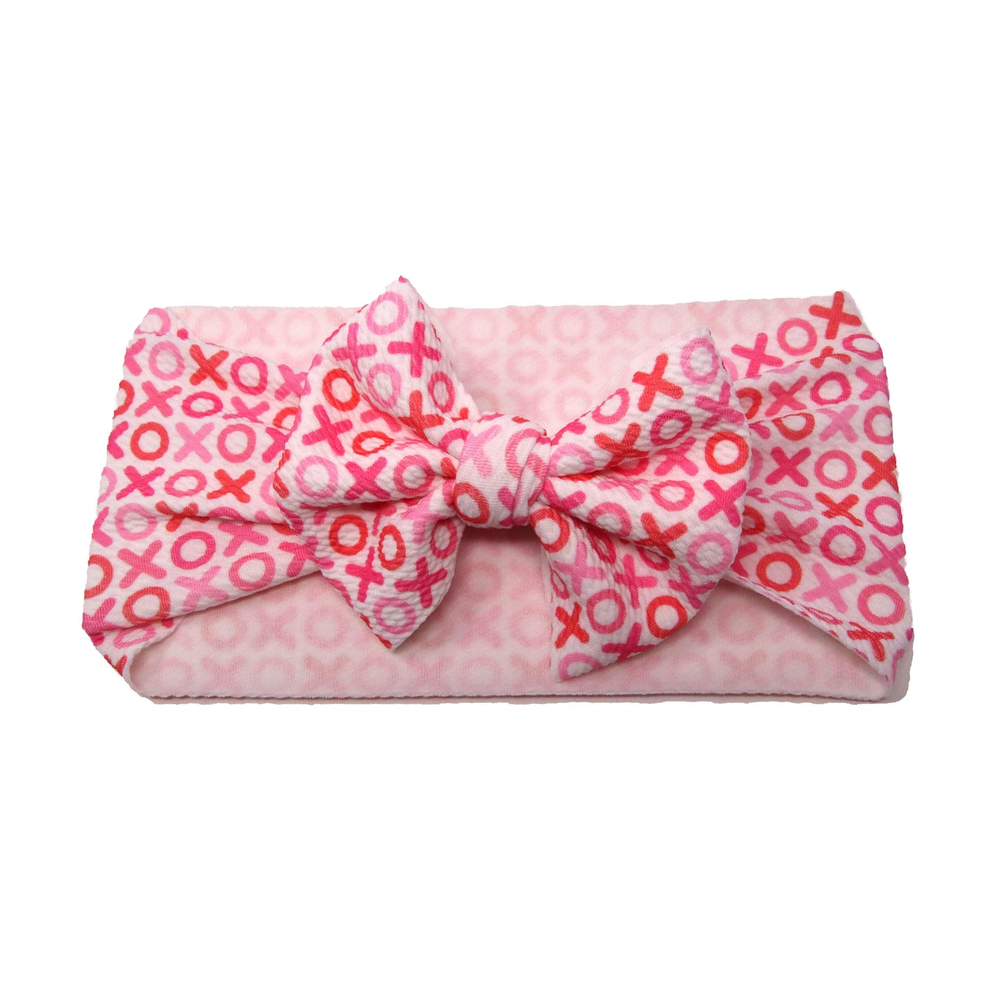 Pink X's & O's Fabric Bow Headwrap 5"