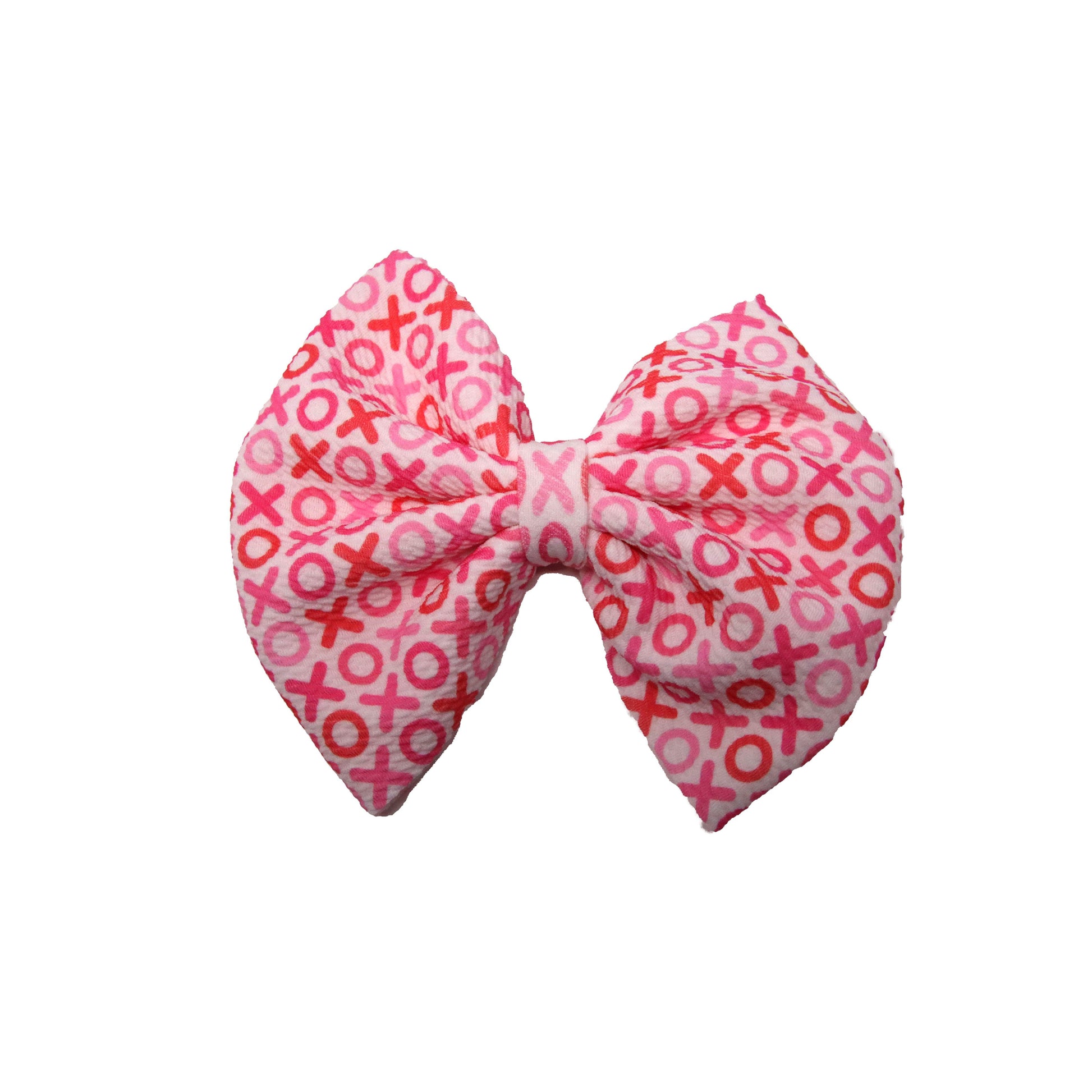 Pink X's & O's Fabric Bow 7"