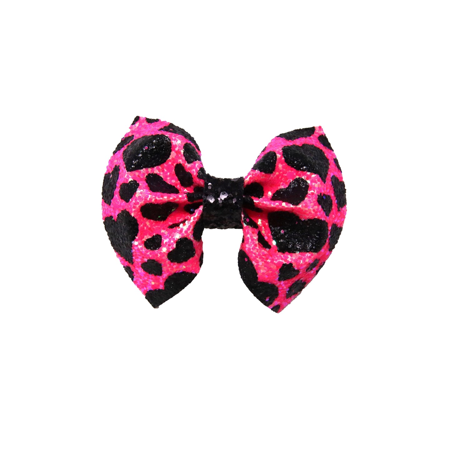 4 inch Black Hearts on Pink Glitter Pinch Bow